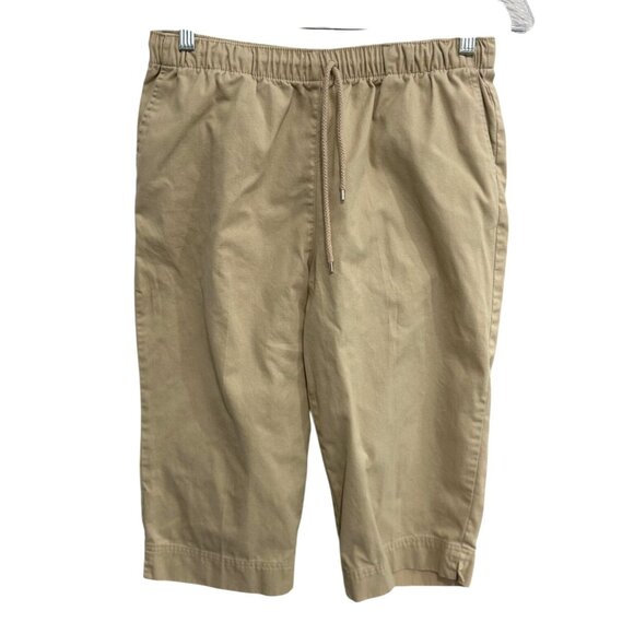 Coral Bay Petite Womens Beige Elastic Waist Capri Pants Sz PL - Picture 1 of 9